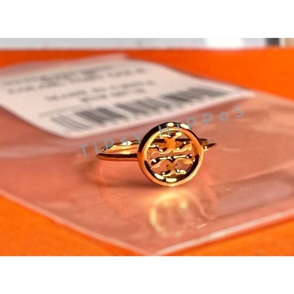 NEW!  Tory Burch Gold Miller Delicate Logo Ring - SIZE 8 - Picture 2 of 5
